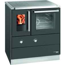 HSDZ 75.5 SF Grundfarbe anthrazit Email, mit Sichtfenster, Sockelblende Edelstahl, Backrohr rechts, Stahlkochplatte mit RR oben