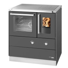 HSDZ 75.5 SF Grundfarbe anthrazit Email, mit Sichtfenster, Sockelblende Edelstahl, Backrohr links, Stahlkochplatte mit RR oben