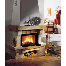 Kaminbausatz ALPES -II Naturstein Sireul, Klinker, Eiche-Echtholz, Kamineinsatz KOMFORT 180.18 =