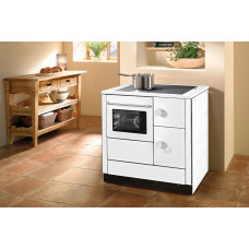 Cuisinière HA 85.5-A blanc, plaque de cuisson en acier, four et raccordement à gauche