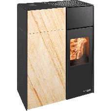 Pelletofen CATANIA II RLU 443.08-ST, Grundfarbe perl-schwarz/Email, Sandstein, zertifiziert raumluftunabhängig